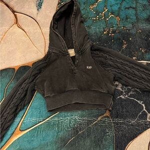 Kith Cropped Hoodie with Cable Knit Sleeves - Navy